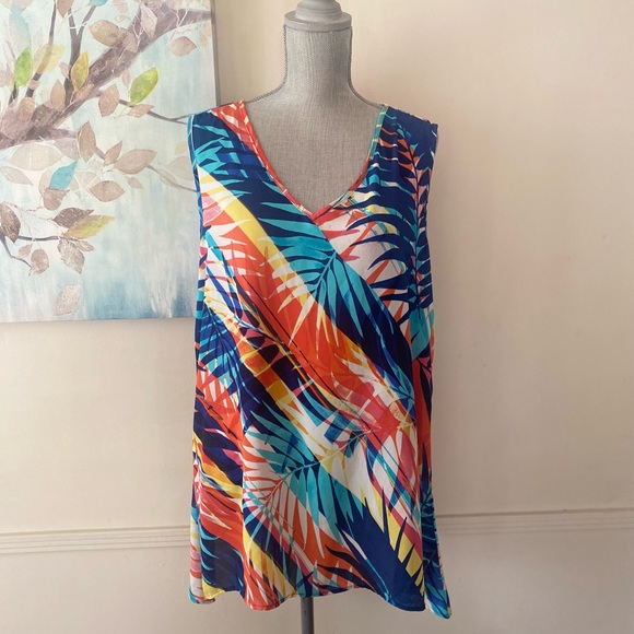 AVENUE💙💛MULTI COLOR💛💙SLEEVELESS SLIP ON SPRING SUMMER TOP SIZE 14/16🌟EUC🌟 - Picture 13 of 14